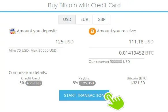 Paybis.com Buy Bitcoin with Credit Card interface